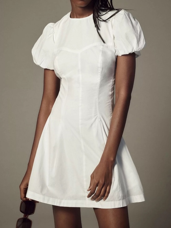 Maeve Dresses & Skirts - Maeve Anthropologie White Puff Sleeve Mini Dress Fit & Flare Cotton NWT SZ SM